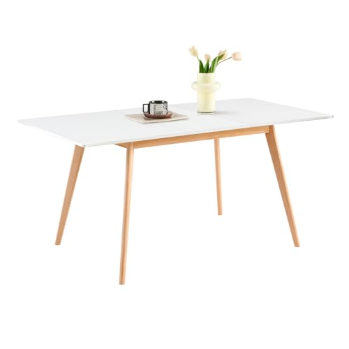 H.J WeDoo Tavolo da pranzo allungabile, tavolo rettangolare in legno dal design scandinavo, tavolo da soggiorno, tavolo da cucina, per 4-6 persone, dimensioni 120-160 cm x 80 cm x 75 cm, bianco