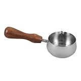 Operitacx Jarra Pequeña de Inoxidable con Asa de Madera Jarra Espumadora para Leche y Café Pico de Vertido para Café Té y Salsas para Uso Casa y Cafeterías Capacidad