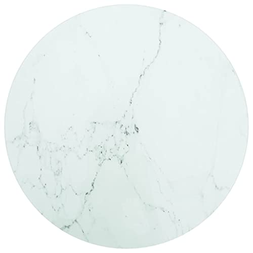 homiuse Tablero blanco redondo 40 x 0,8 cm vidrio templado con aspecto de mármol redondo escritorio de vidrio templado parte de la mesa de repuesto para mesa de comedor mesa de centro mesa de jardín