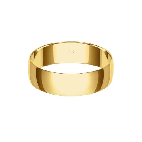 6MM Solid Gold Men's Wedding Band - Classic, Lightweight Wedding Ring for Men; 10K or 14K Yellow, White, or Rose Gold Jewelry; Plain Polished Wedding Band; Durable, Comfortable Gold Rings for Men,