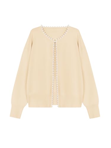 Image of Saodimallsu Womens Fall Open Front Cardigan Sweaters Pearl Long Sleeve Knit Tops Crewneck Dressy Casual Sweater Jacket