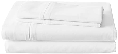 Tribeca Living Egyptian Cotton Percale 350 Thread Count Deep Pocket Sheet Set with Pillowcase, Queen, White