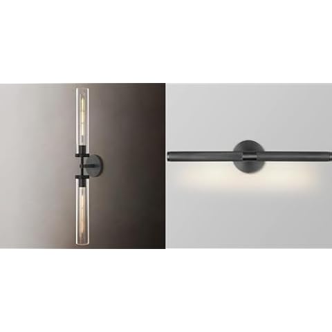 SKFWAITKW Black Wall Sconce, 30" Sconces Wall Lighting, Tube Glass Wall Sconces+24" Black Bathroom Vanity Lights, Knurled Texture Picture Lights Cover