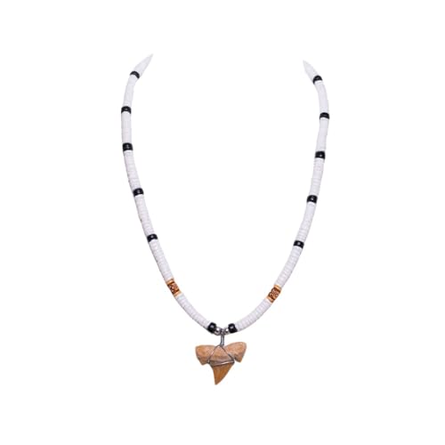 BlueRica Fossil Shark Tooth on Puka Shell Beads Necklace (18" 2S)2