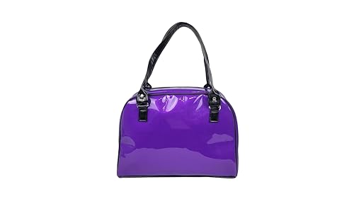 Faux Patent Leather Bowler Bag (Purple)