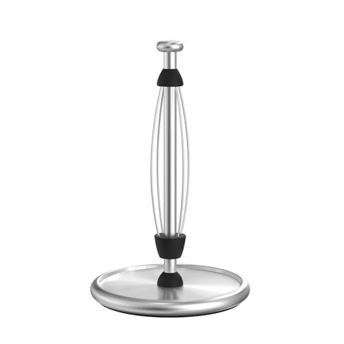 VEHHE Kitchen Roll Holder Free Standing with Weighted Base, One-Handed Tear Paper, Stainless Steel Kitchen Paper Towel Holder with Ratchet System and EVA Non-Slip Pad for Bathroom and Galley Silver