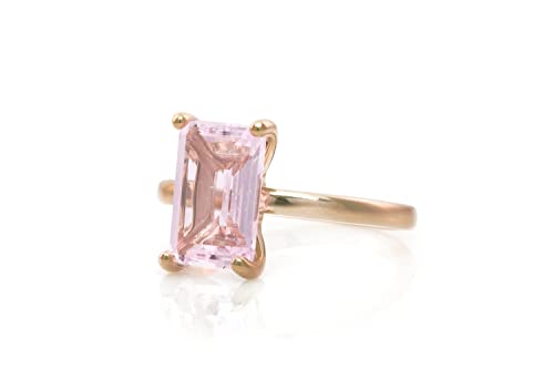 Bague quartz de rose or rose 14k bague faite à la main anniversaire femmes