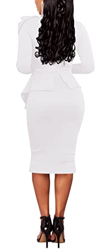 Image of Women's Fashion Peplum Bodycon Dresses Short Sleeve Bow Club Ruffle Pencil Party Dress