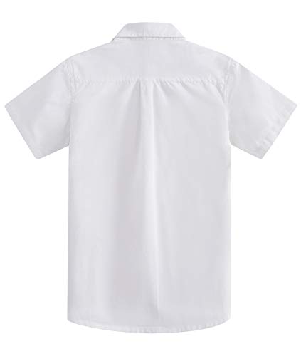 Spring&Gege Jungen Kurzarm Einfarbig Formale Baumwoll Hemden Klassisch Schuluniform Shirts für Kinder, Weiß, 13-14 Jahre