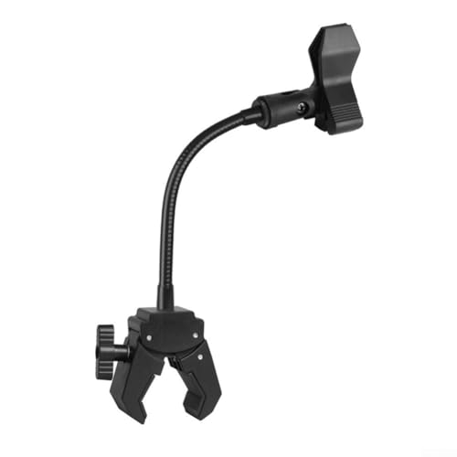 Pied de microphone col de cygne avec pince et adaptateur pour un réglage facile et un montage fiable adapté pour l'enregistrement, la radiodiffusion et l'utilisation de performance (clip vigoureux U15