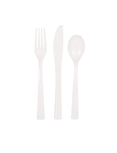 Image of White Plastic Silverware Set for 6 Guests (18pcs)