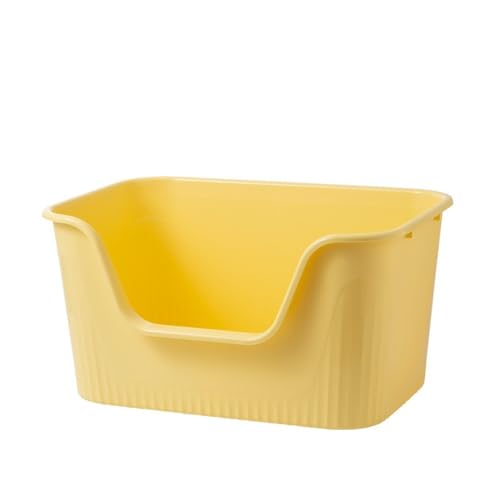 YAKINO 飛沫防止一体型オープン猫用トイレボックス 大型猫用トイレ (イエロー)