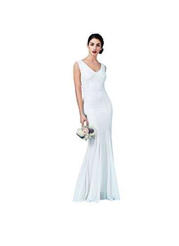 Goddiva Brautkleid, lang, Chiffon und Pailletten Gr. 38 DE, weiß
