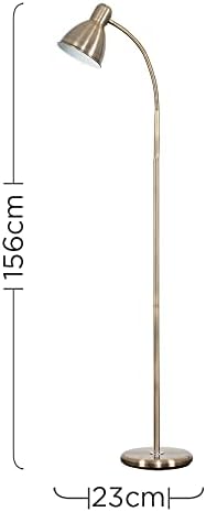 MiniSun Modern Antique Brass Adjustable Reading/Craft Floor Lamp - Complete with a 6w LED GLS Bulb [6500K Cool White]