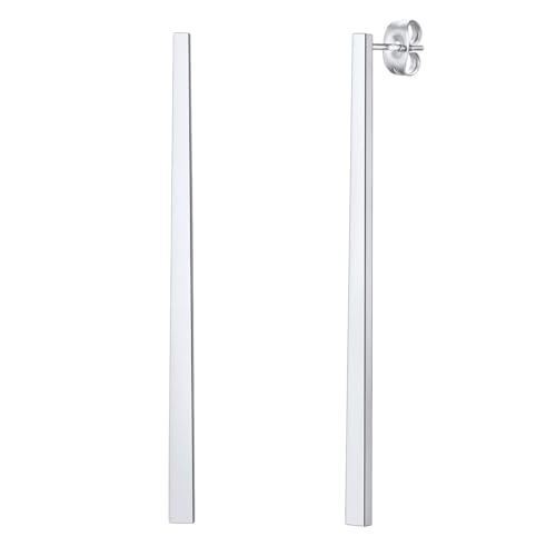 FindChic Stainless Steel Bar Drop Earrings 18K Gold Plated Thin Flat Geometric Round/Stick/Rectangle Pierced Linear Hypoallergenic Dangle Earrings for Women 1.bar & steel