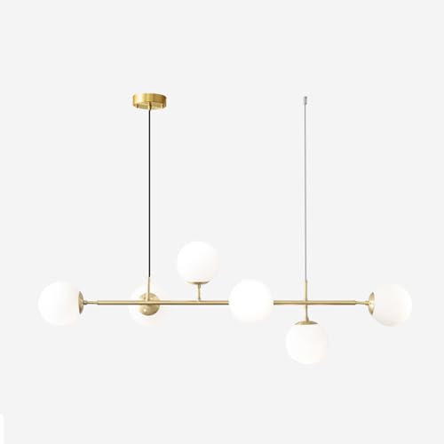 FZQSXAZU Lámpara Colgante de Techo, Moderna, Dorada, de Cobre, con Casquillo E27, Ajustable, con Pantalla de Cristal esférica, Ideal para Isla de Cocina, Dormitorio o Comedor.