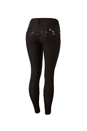 HORZE Kaitlin Women's Flower Pattern Silicone Full Seat Breeches with Phone Pocket - After Dark Brown - 22