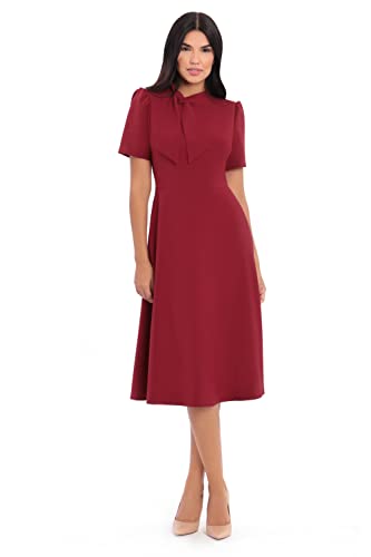 Image of Maggy London Women's Crepe Fabric Flight Attendant Bow Neck Tie Short Sleeve A-line