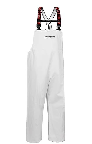 Grundens Men’s Shoreman Bib Pants | Stain-Resistant, Waterproof Seafood Processing Bibs, White, Medium #TOP16