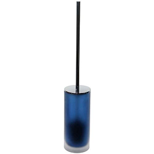 Image of Gedy Tiglio Toilet Brush Holder in Polished Chrome Steel and Glass, Blue
