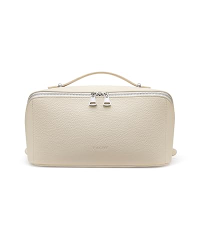 Image of EACHY Travel Makeup Bag, Lychee Leather Large Capacity Cosmetic Bag for Women, Open Flat Toiletry Bag with TPU Brush Compartment, Waterproof Skincare Organizer Travel Essentials