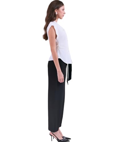 SIXDO G-White V-Neck Woven Blouse (US, Alpha, Medium, Regular, Regular, White) — view 2
