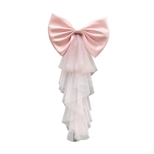 Image of Detachable Satin Bow for Wedding Dress Bowknot with Irregular Tulle Tail