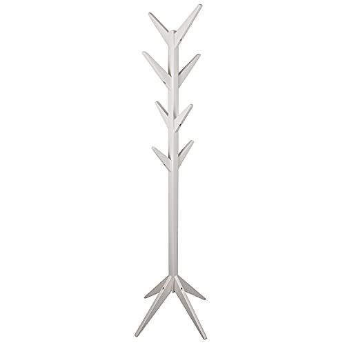 fornera f32 Garderobenständer aus Massiv Holz - Kleiderständer freistehend (178cm Höhe) - Stabiler Jackenständer mit 8 Haken aus Holz weiß lackiert Cover