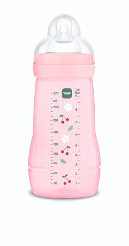 MAM Biberón, 2 4 Meses, 270ml, con Tetina 2 de Flujo Medio de Silicona de Fácil Aceptación, Fácil de Sostener, Fácil de Limpiar, MAM Easy Active, Rosa Brillante, Pack de 1ud