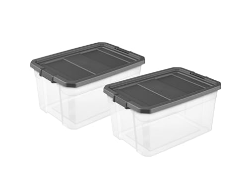40 Quart Storage Bins with Snap-On Lids, 2-Pack, Clear Plastic