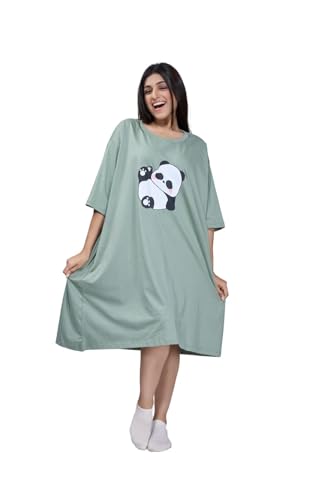 Image of LAMA STORE Women's Printed Oversized T-Shirt Dress, Cotton, 3 /4 Sleeve Length, Casual Loose Fit, Comfort Wear Extra Comfy Oversized Printed Pocket T-Shirt Dress
