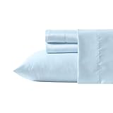 Laura Ashley - Queen Sheet Set, 100% Soft & Silky Smooth Satin Bed Sheets, Deep Pockets, Bedding with Matching Fitted Sheet & Pillowcases (Bliss Blue)