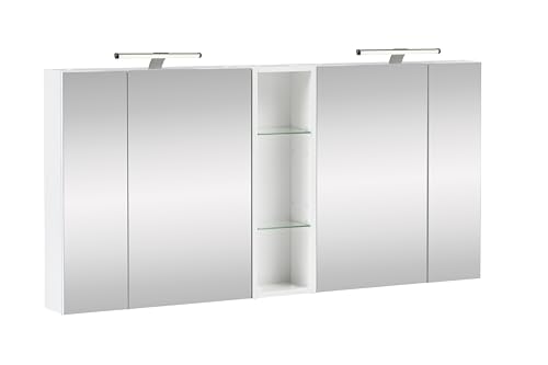 Schildmeyer Doppelspiegelschrank Roma 701979, weiß Glanz, 141,6 x 16 x 76,7 cm