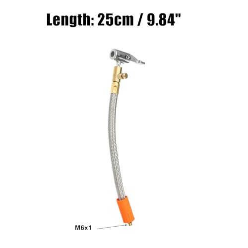 MACHSWON 9.8" Silver Flexible Tire Inflator Hose Adapter M6 Thread Size Air Chuck with Hose for Standard Tire Valve Fine Thread with Air Release Valve - Image 3