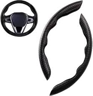 Carbon Fibre Pattern Steering Wheel Cover, 38 cm, 2-Piece Design, Anti-Slip, Black