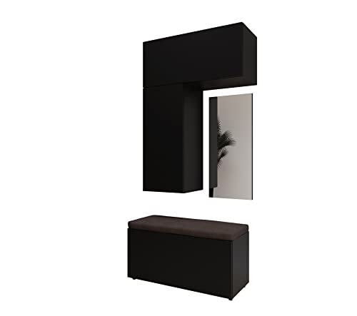 Furnitech 10 Flur Dielenmöbel Garderobenschrank Dielenschrank Schuhschrank Flurmöbel Matt Set Spiegel (F10-20B-M6)