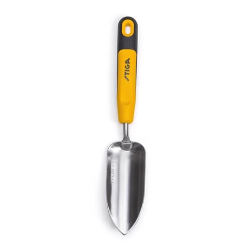 Truelle de repiquage STIGA - Lame Pointue en Acier Inoxydable pour Les sols secs, Guidon Ergonomique Extra-Grip, idéal pour Le semis et Le repiquage, Finition Jaune Haute visibilité.