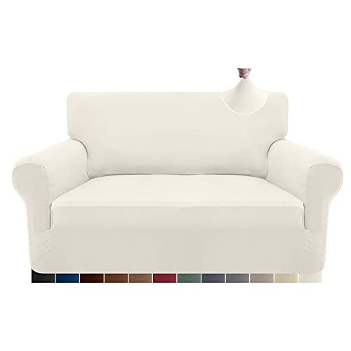 Granbest Stretch-Sofabezug für 2 Sitzer, superweicher Spandex-Sofa-Schonbezug für Hunde, Haustier-Couch, Möbelschutz mit elastischer Unterseite (2 Sitzer, Creme)