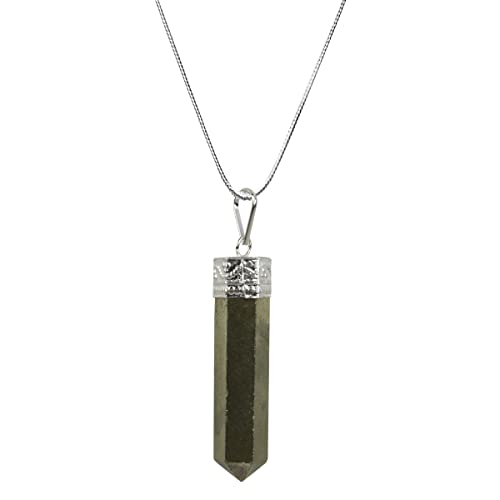 Reiki Crystal Products AAA Certified Natural Pyrite Pendant Crystal Stone Pencil Pendant with Metal Chain for Reiki Healing and Crystal Healing Stones for Unisex (Color : Golden)