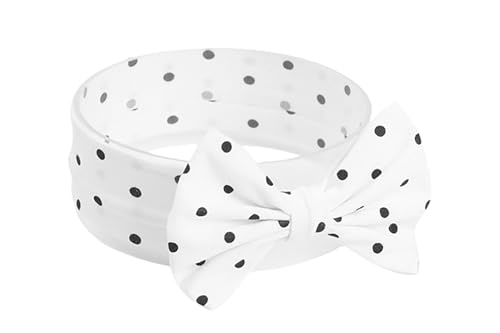 Baby Girl's Cute Polka Dot Printed Bowknot Soft Cotton Headband Toddler Hairband (White, One Size)