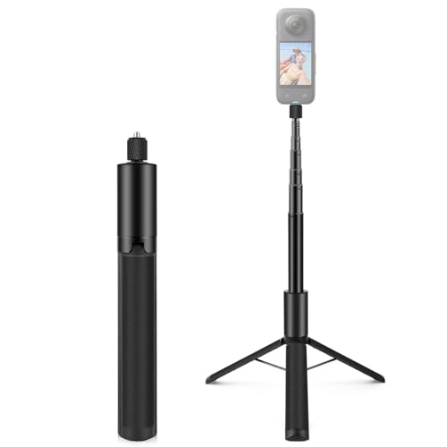 Image of Adofys 122cm 2-in-1 Invisible Selfie Stick + Tripod, Aluminum Alloy Retractable Invisible Selfie Stick Tripod for Insta360 X5 /x4 / X3 (Black) ONE R /RS, DJI Osmo Action Series