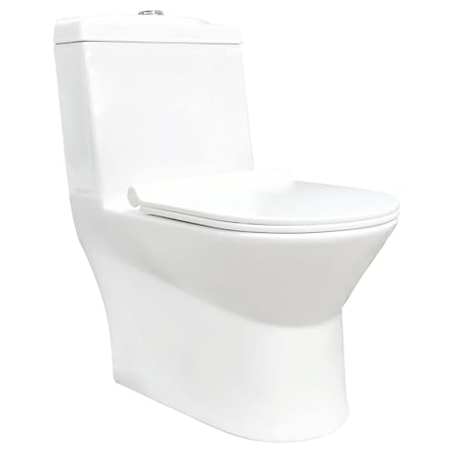 Image of Hindware Italian Collection Studio One-piece EWC for Bathroom | S-220 Trap | Made of Ceramic | 10-year Warranty | 3D Syphonic Flushing | Rimless Design | Duroplast Seat Cover | Soft Close