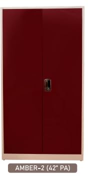 Image of Triveni INTERIO, Slimline 2 Door Steel Wardrobe with Locker (Finish: Body - Royal Ivory, Door - Textured Maroon Color) with 7 Shelves