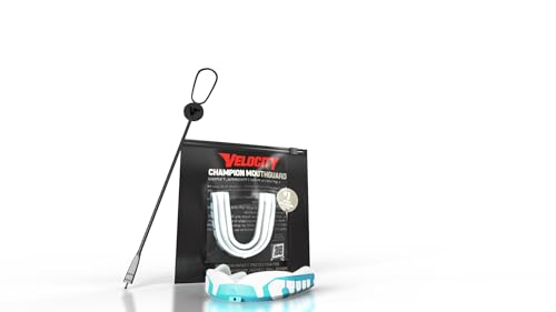 Velocity Champion Junior Mouthguard, 1 Pack, Carolina Blue & White - for Ages 5 to 10 - Ideal for Lacrosse, Football, Hockey, Basketball, Soccer, Boxing, Martial Arts, Field Hockey, and More