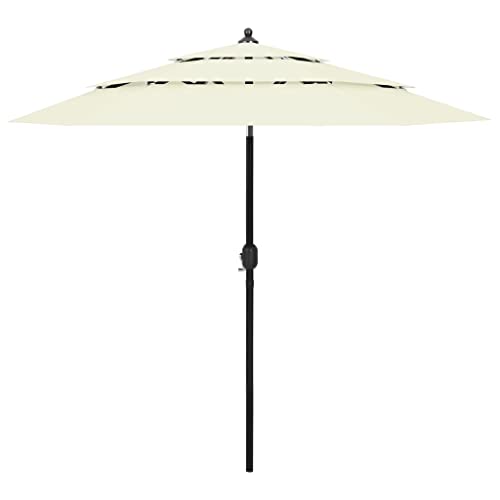 Parasol de jardín con mástil de aluminio y toldo protector para terraza exterior