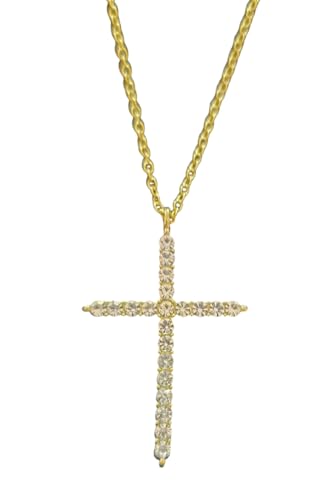 Collar con colgante de cruz de cristal, cadena chapada en oro, joyería religiosa adornada con diamantes de imitación, 16 Inch, Acero inoxidable, No es una piedra preciosa