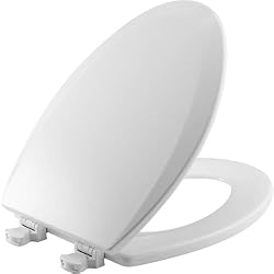 1 of Bemis 1500EC 390 Lift-Off Wood Elongated Toilet Seat, Cotton White (Pack of 1) | Durable enameled wood resists chipping & scratching, fits all standard elongated toilets, Made in USA, 1500EC 390