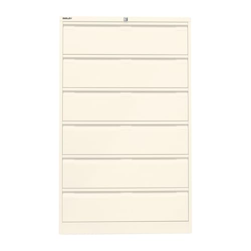 BISLEY Karteischrank, dreibahnig DIN A5, 6 Schubladen, Metall, 625 Reinweiß, 62.2 x 80 x 132.1 cm
