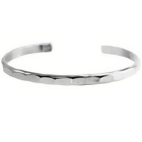 Wide Hammered Cuff Bracelet; Solid Sterling Silver Bangle With Hammered Texture; Women's Stacking Cuff By Lotus Stone Design (S, Silver) #TOP25