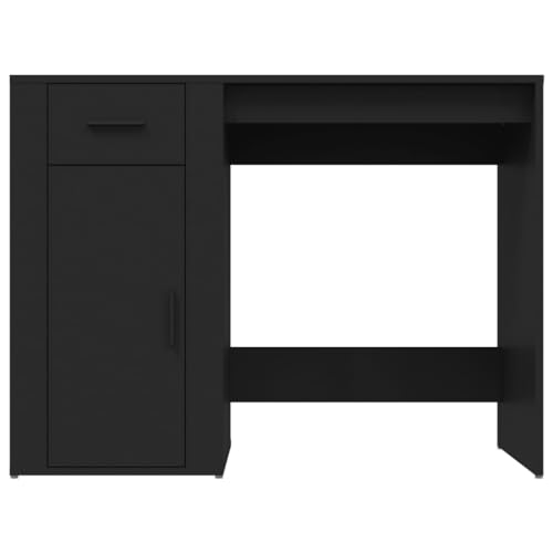 Poste de travail informatique compact noir 100 cm avec armoire de rangement